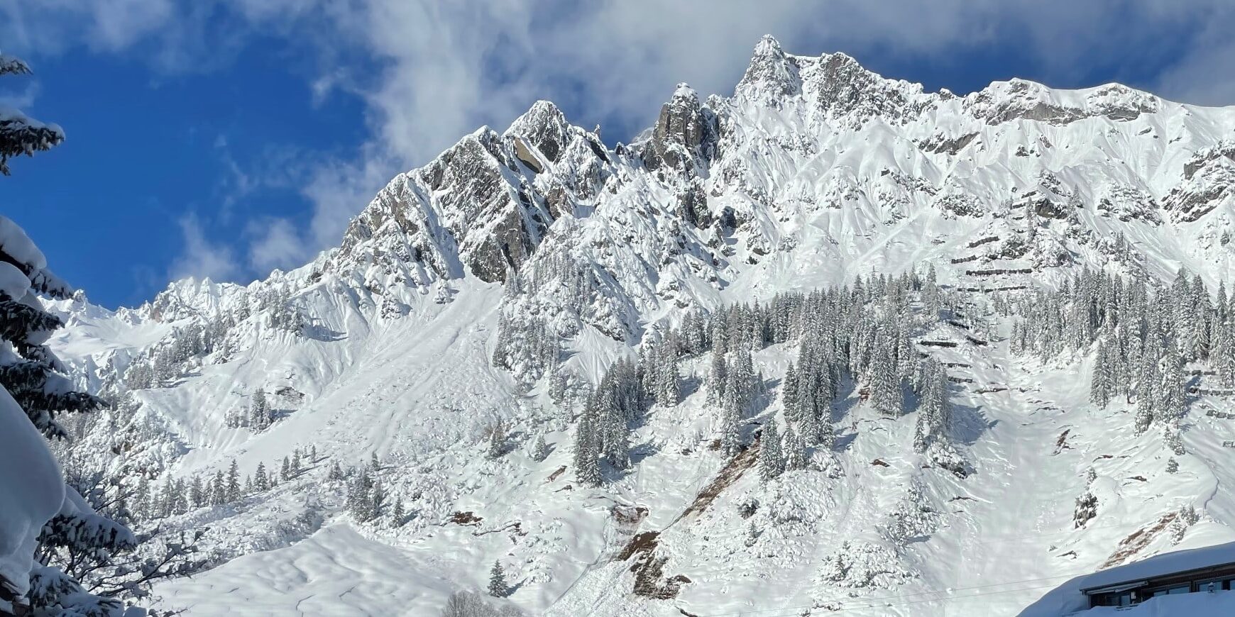 Snowy mountains of Stuben on a sunny day with blue skies